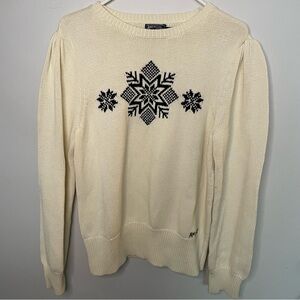 Women's Cream Knit Sweater with Snowflakes XL 100% Cotton